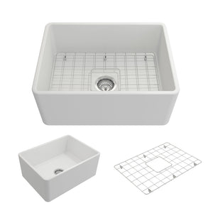 Alternate Image for BOCCHI Classico 24" Fireclay Farmhouse Apron Single Bowl Kitchen Sink, Matte White, 1137-002-0120