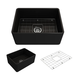 Alternate Image for BOCCHI Classico 24" Fireclay Farmhouse Apron Single Bowl Kitchen Sink, Matte Black, 1137-004-0120