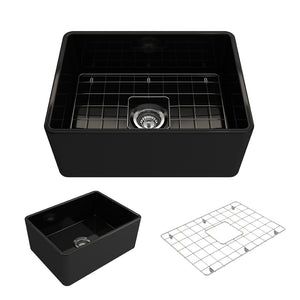 Alternate Image for BOCCHI Classico 24" Fireclay Farmhouse Apron Single Bowl Kitchen Sink, Black, 1137-005-0120