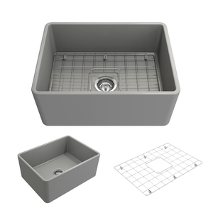 Alternate Image for BOCCHI Classico 24" Fireclay Farmhouse Apron Single Bowl Kitchen Sink, Matte Gray, 1137-006-0120