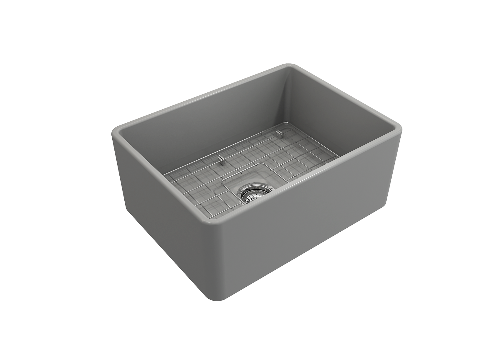 BOCCHI Classico 24" Fireclay Farmhouse Apron Single Bowl Kitchen Sink, Matte Gray, 1137-006-0120