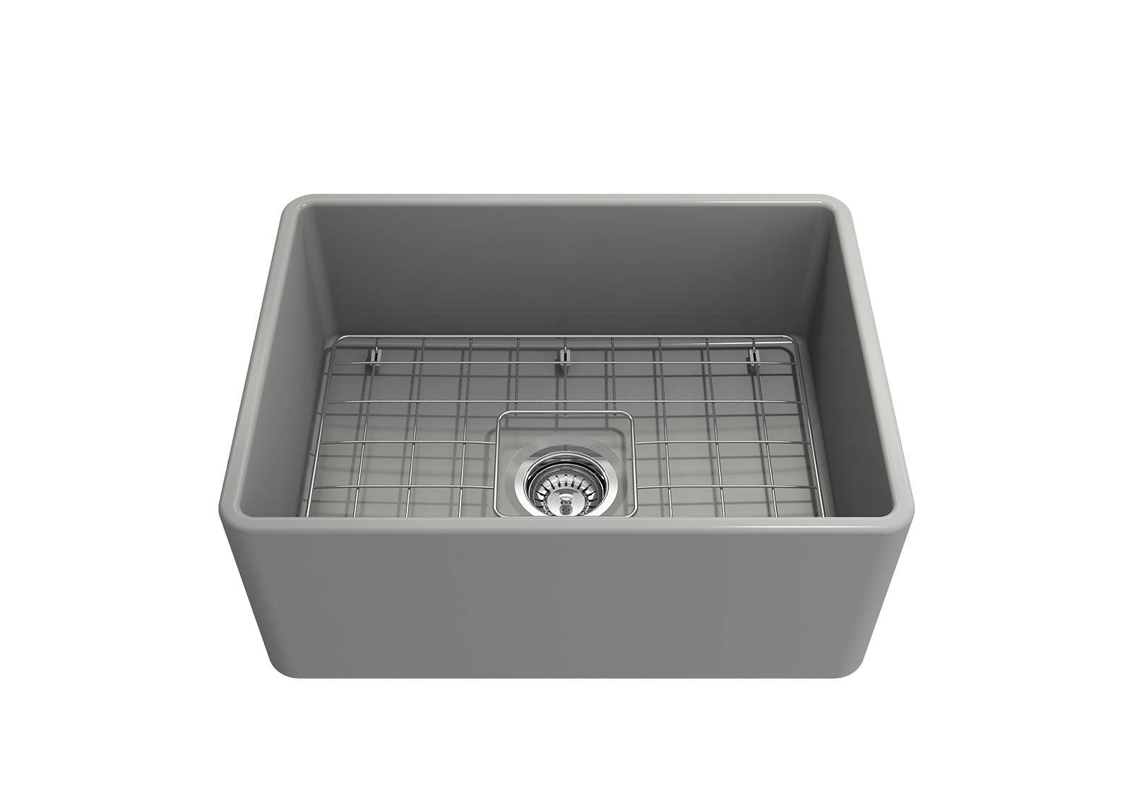 BOCCHI Classico 24" Fireclay Farmhouse Apron Single Bowl Kitchen Sink, Matte Gray, 1137-006-0120