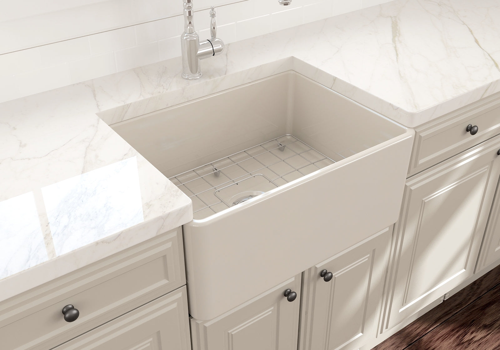 BOCCHI Classico 24" Fireclay Farmhouse Apron Single Bowl Kitchen Sink, Biscuit, 1137-014-0120