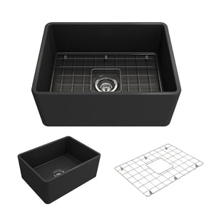 Alternate Image for BOCCHI Classico 24" Fireclay Farmhouse Apron Single Bowl Kitchen Sink, Matte Dark Gray, 1137-020-0120