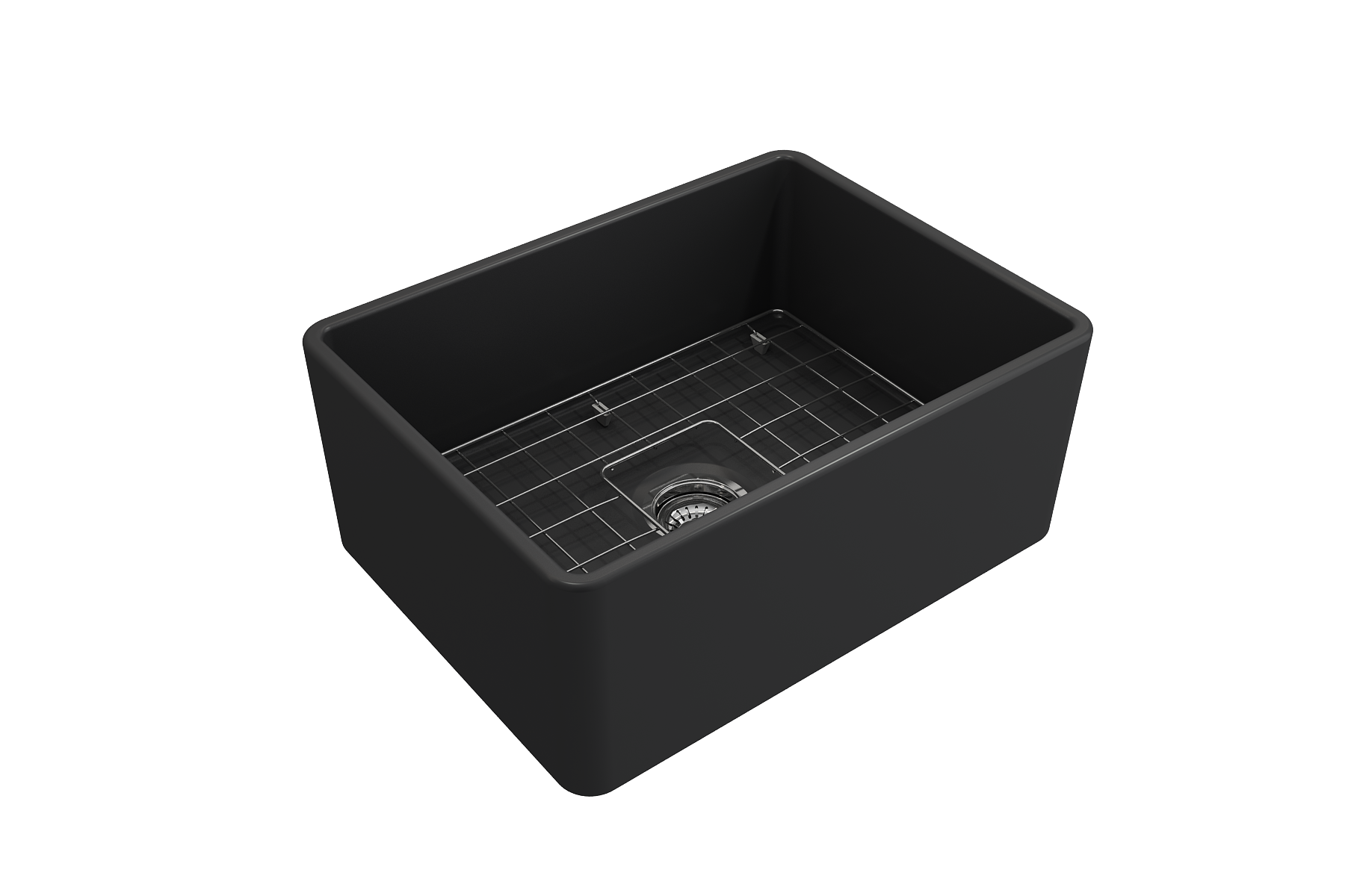 BOCCHI Classico 24" Fireclay Farmhouse Apron Single Bowl Kitchen Sink, Matte Dark Gray, 1137-020-0120