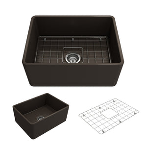 Alternate Image for BOCCHI Classico 24" Fireclay Farmhouse Apron Single Bowl Kitchen Sink, Matte Brown, 1137-025-0120