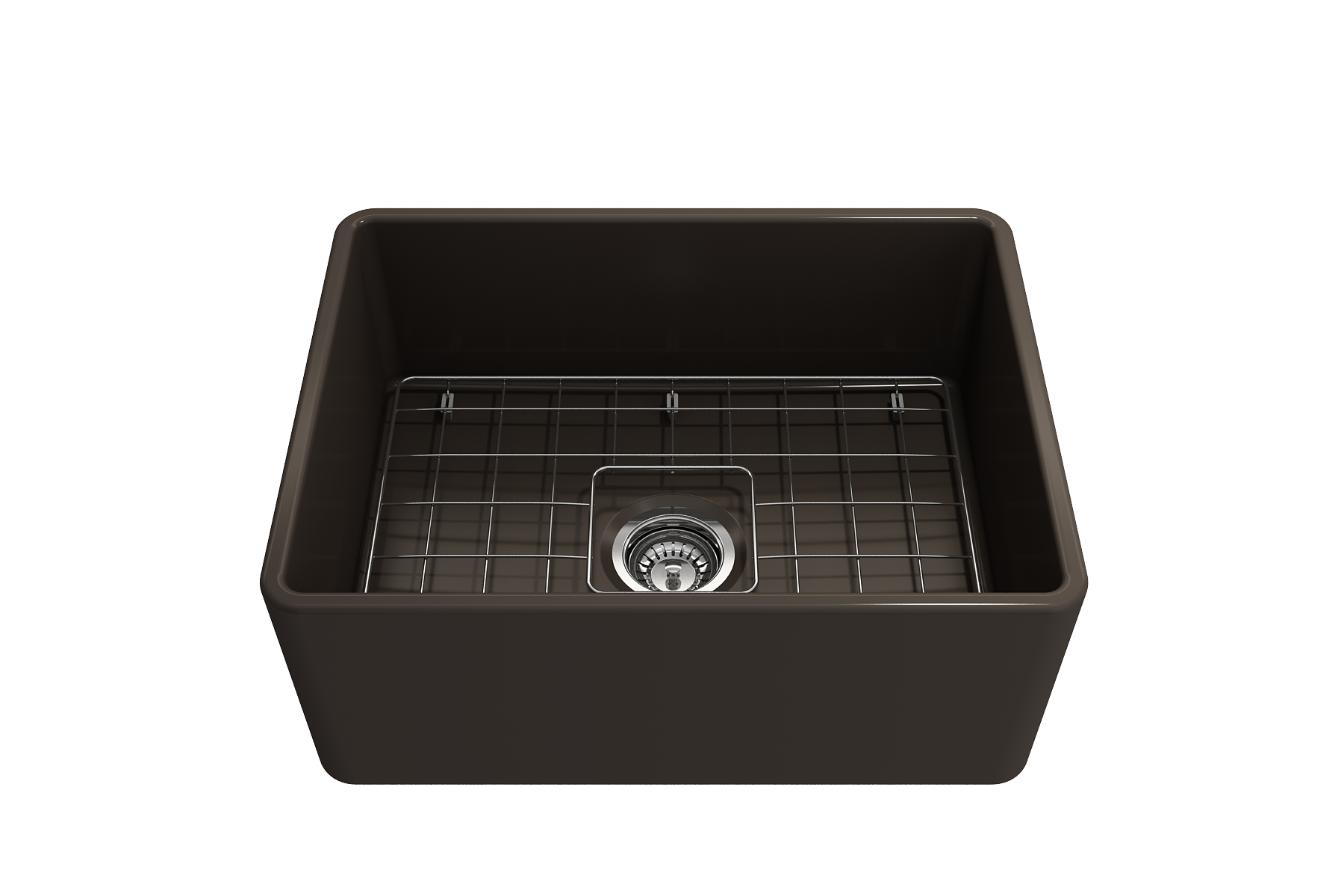 BOCCHI Classico 24" Fireclay Farmhouse Apron Single Bowl Kitchen Sink, Matte Brown, 1137-025-0120