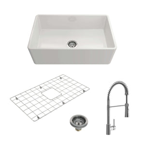 Alternate Image for BOCCHI Classico 30" Fireclay Farmhouse Sink Kit with Faucet and Accessories, White (sink) / Chrome (faucet), 1138-001-2020CH