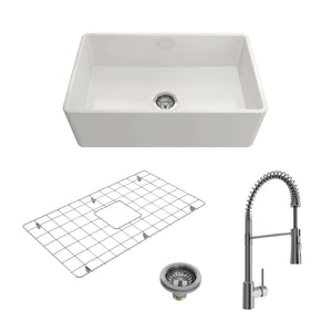 Alternate Image for BOCCHI Classico 30" Fireclay Farmhouse Sink Kit with Faucet and Accessories, White (sink) / Stainless Steel (faucet), 1138-001-2020SS