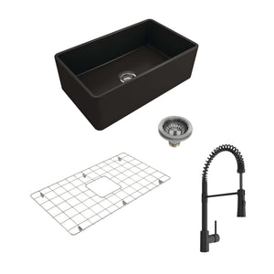 Alternate Image for BOCCHI Classico 30" Fireclay Farmhouse Sink Kit with Faucet and Accessories, Matte Black (sink) / Matte Black (faucet), 1138-004-2020MB
