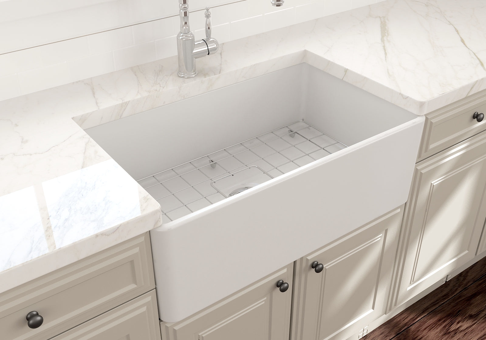 BOCCHI Classico 30" Fireclay Farmhouse Apron Single Bowl Kitchen Sink, Matte White, 1138-002-0120