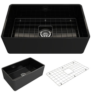 Alternate Image for BOCCHI Classico 30" Fireclay Farmhouse Apron Single Bowl Kitchen Sink, Black, 1138-005-0120