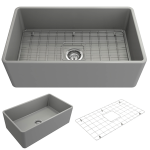 Alternate Image for BOCCHI Classico 30" Fireclay Farmhouse Apron Single Bowl Kitchen Sink, Matte Gray, 1138-006-0120