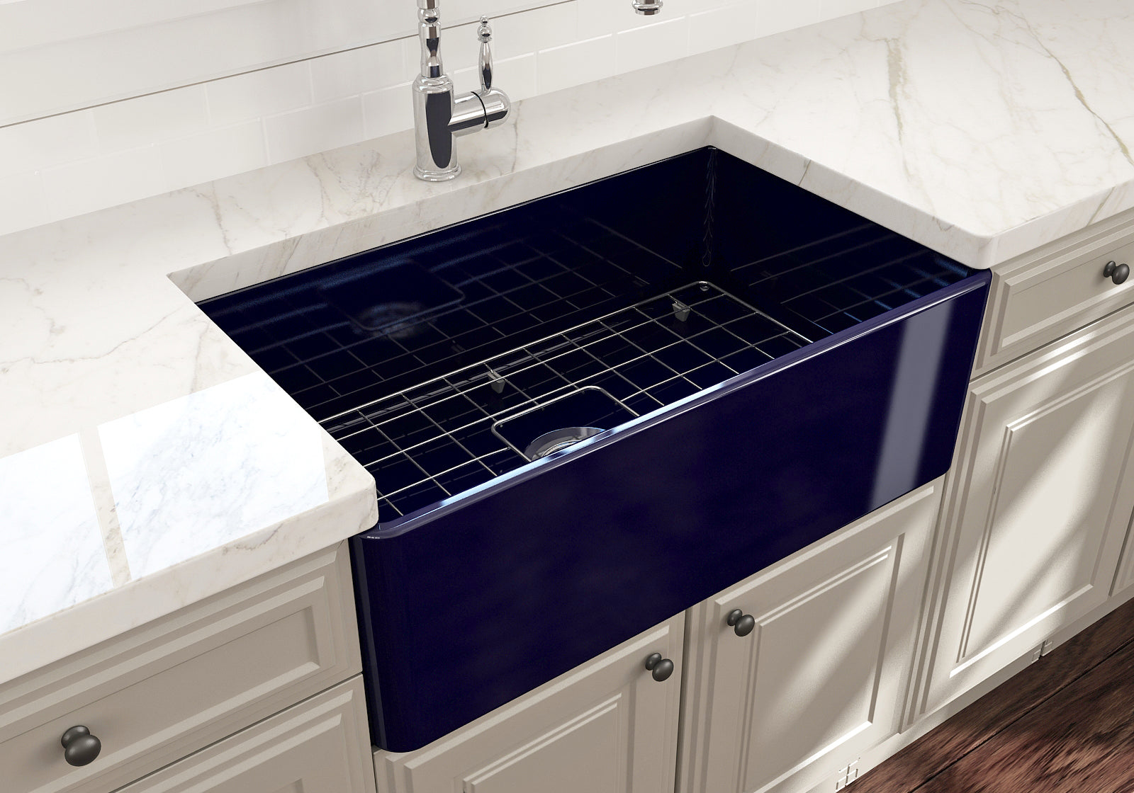 BOCCHI Classico 30" Fireclay Farmhouse Apron Single Bowl Kitchen Sink, Sapphire Blue, 1138-010-0120