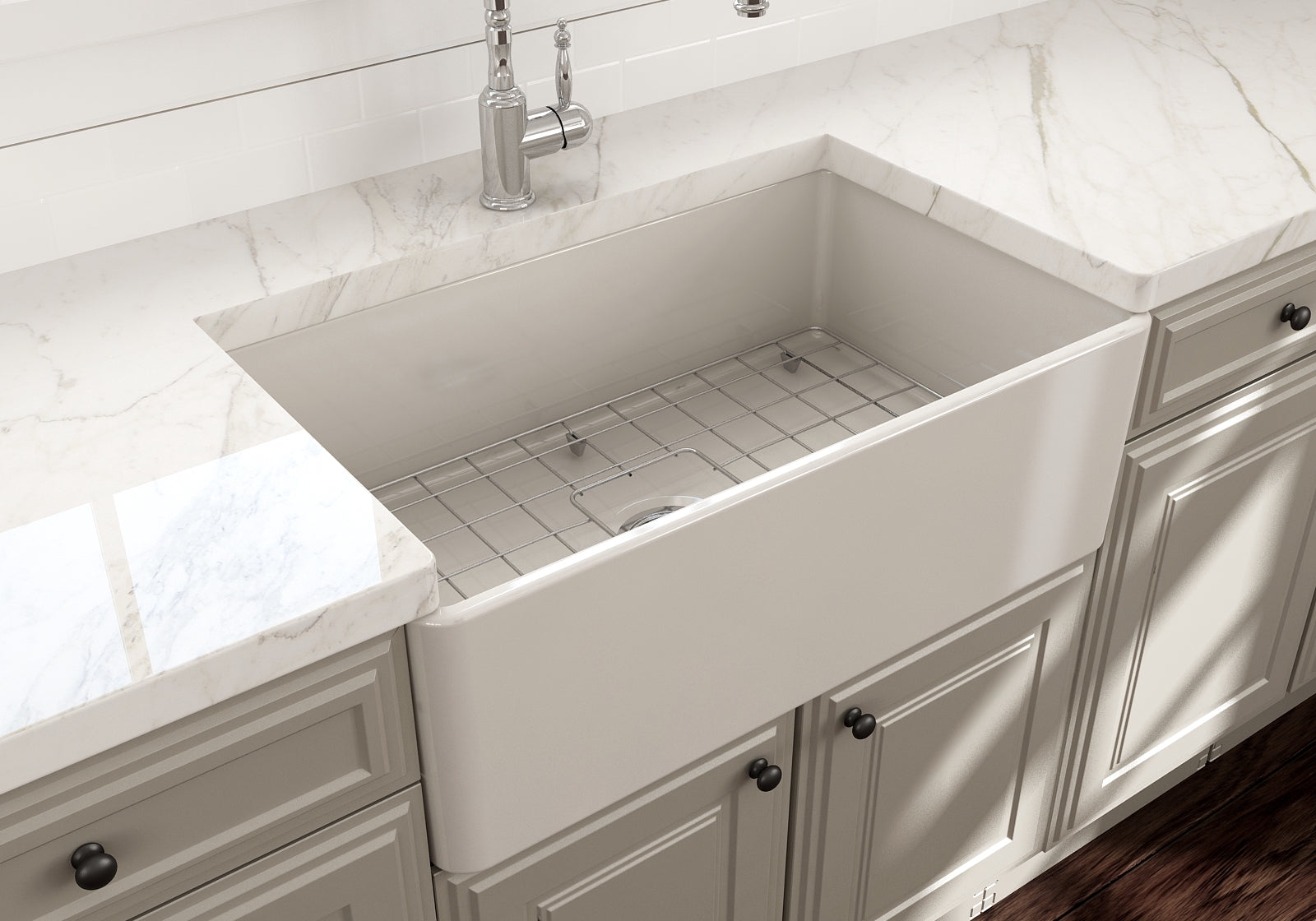 BOCCHI Classico 30" Fireclay Farmhouse Apron Single Bowl Kitchen Sink, Biscuit, 1138-014-0120