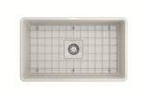 BOCCHI Classico 30" Fireclay Farmhouse Apron Single Bowl Kitchen Sink, Biscuit, 1138-014-0120 Top View with Grid | The Sink Boutique