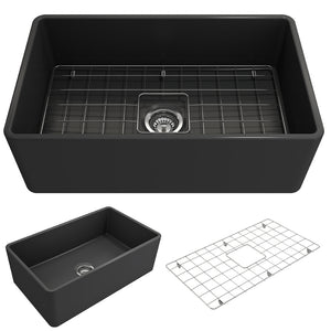 Alternate Image for BOCCHI Classico 30" Fireclay Farmhouse Apron Single Bowl Kitchen Sink, Matte Dark Gray, 1138-020-0120