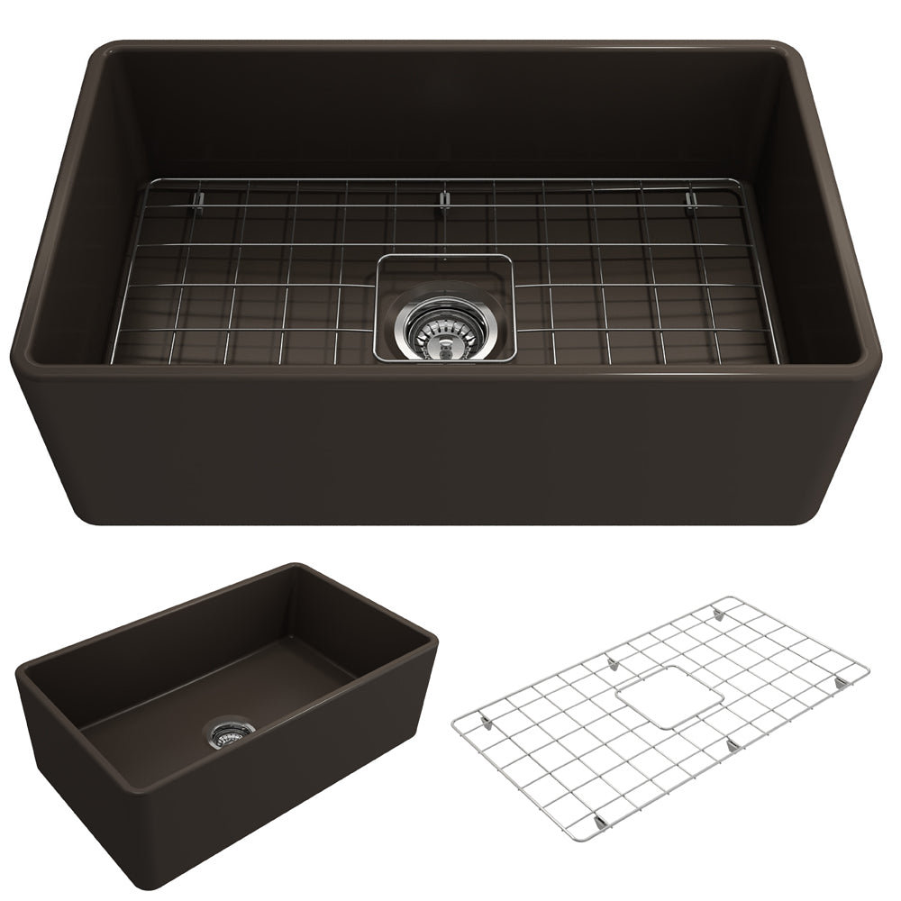 BOCCHI Classico 30" Fireclay Farmhouse Apron Single Bowl Kitchen Sink, Matte Brown, 1138-025-0120