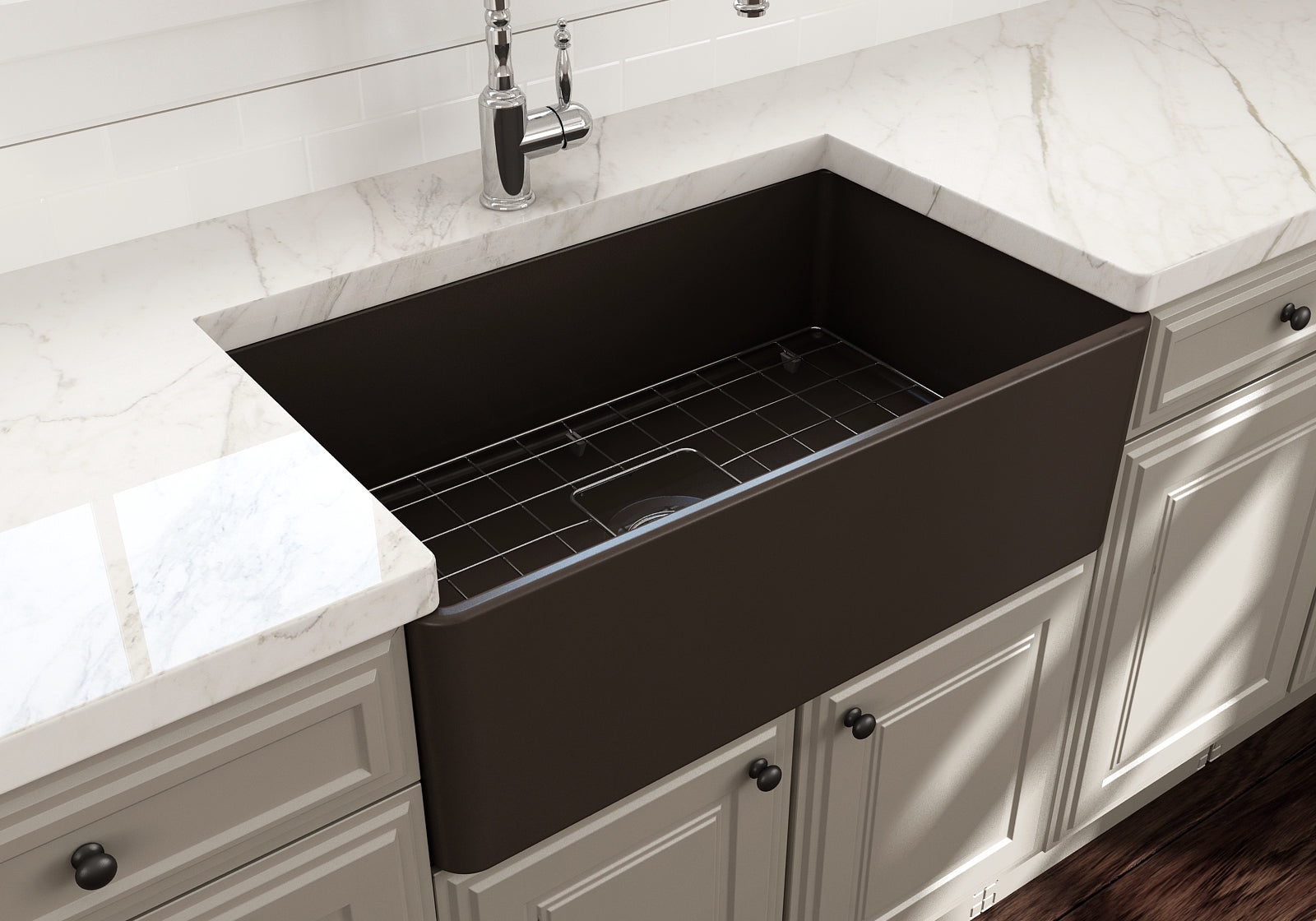 BOCCHI Classico 30" Fireclay Farmhouse Apron Single Bowl Kitchen Sink, Matte Brown, 1138-025-0120