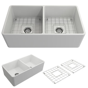 Alternate Image for BOCCHI Classico 33" Fireclay Farmhouse Apron 50/50 Double Bowl Kitchen Sink, Matte White, 1139-002-0120