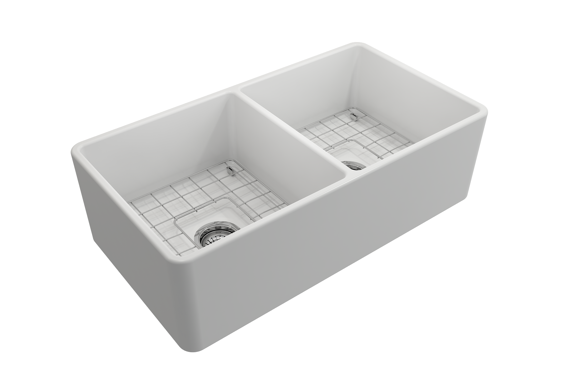 BOCCHI Classico 33" Fireclay Farmhouse Apron 50/50 Double Bowl Kitchen Sink, Matte White, 1139-002-0120