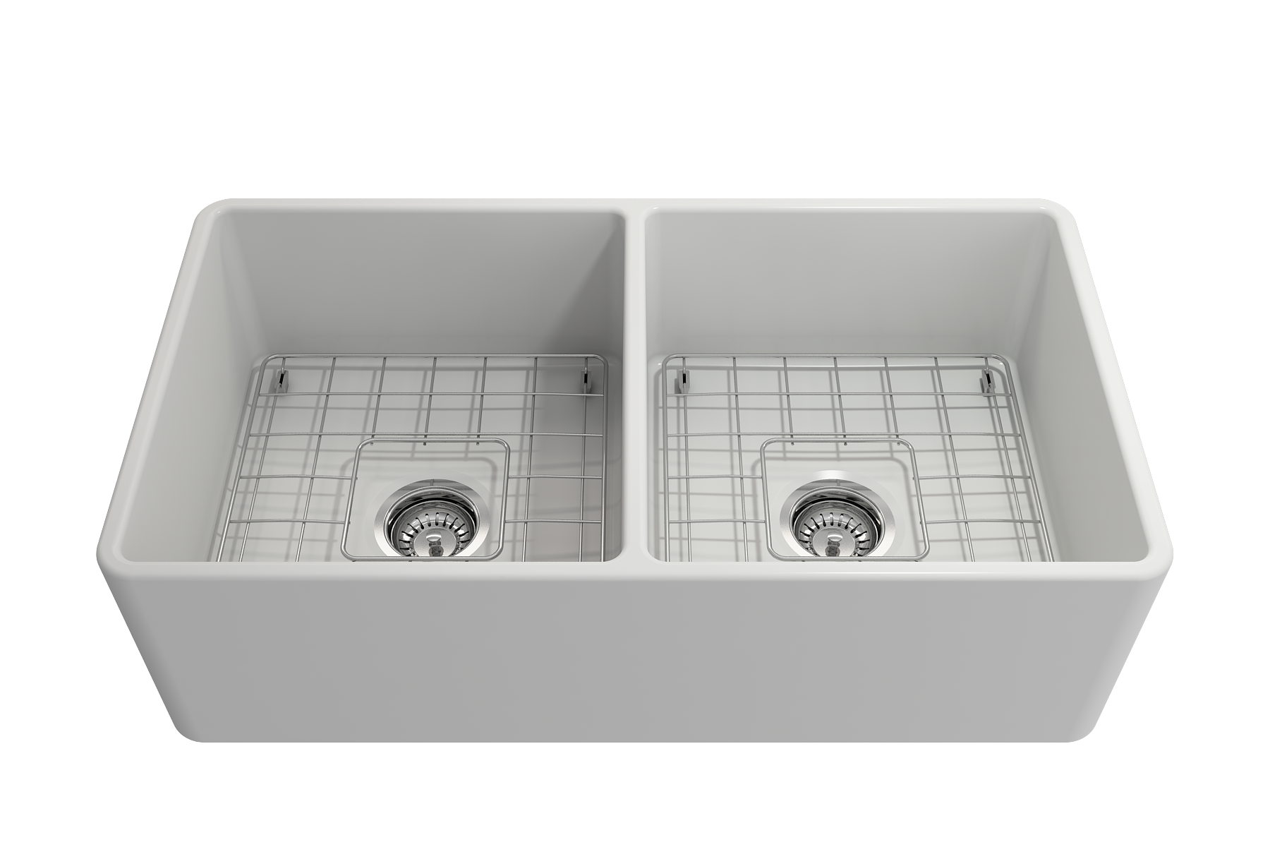 BOCCHI Classico 33" Fireclay Farmhouse Apron 50/50 Double Bowl Kitchen Sink, Matte White, 1139-002-0120