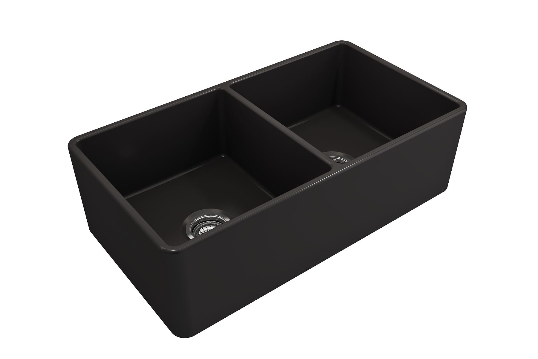 BOCCHI Classico 33" Fireclay Farmhouse Apron 50/50 Double Bowl Kitchen Sink, Matte Black, 1139-004-0120