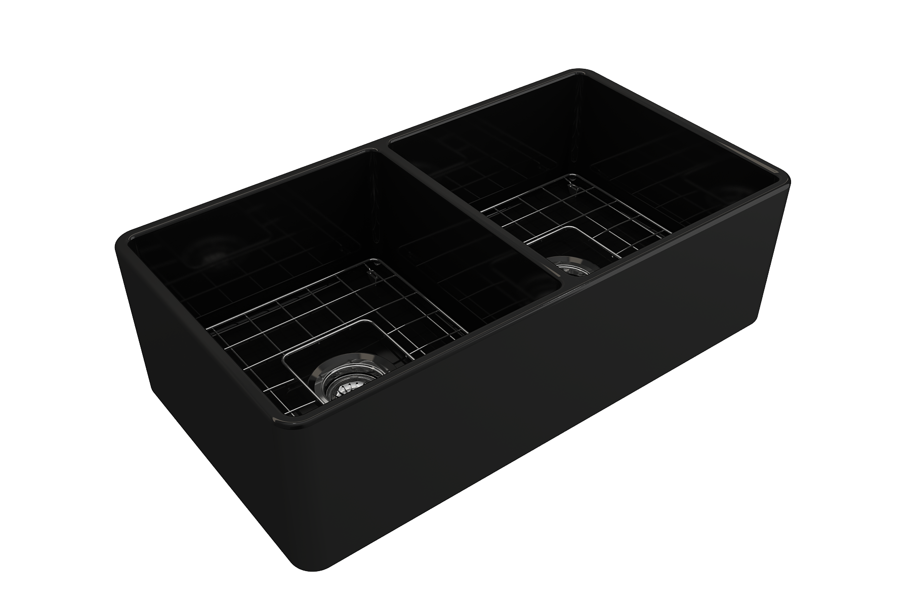 BOCCHI Classico 33" Fireclay Farmhouse Apron 50/50 Double Bowl Kitchen Sink, Matte Black, 1139-004-0120