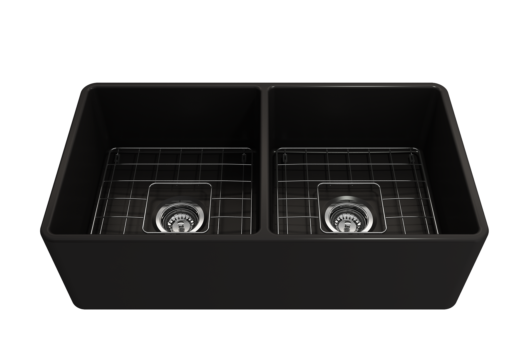 BOCCHI Classico 33" Fireclay Farmhouse Apron 50/50 Double Bowl Kitchen Sink, Matte Black, 1139-004-0120