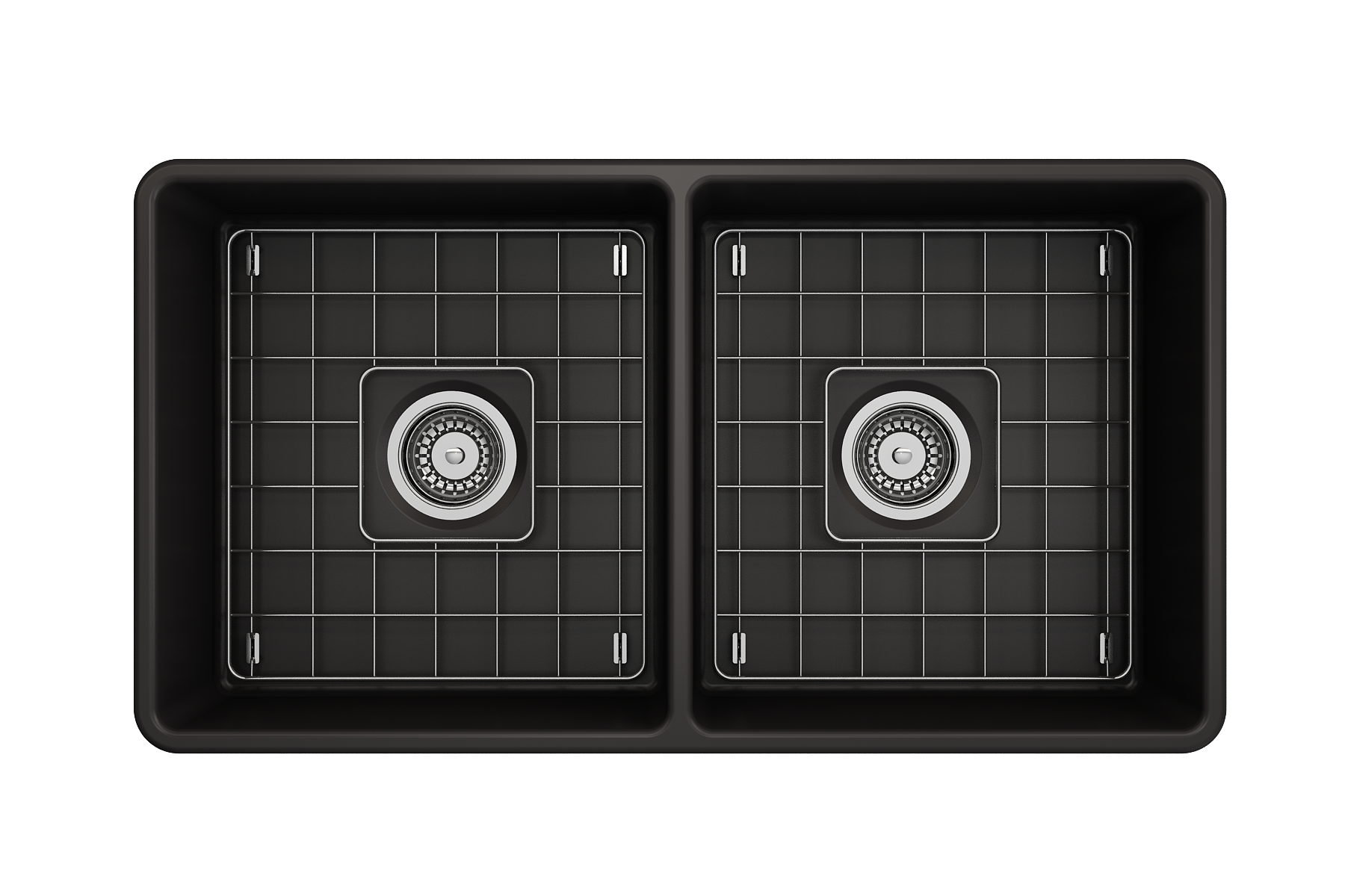 BOCCHI Classico 33" Fireclay Farmhouse Apron 50/50 Double Bowl Kitchen Sink, Matte Black, 1139-004-0120