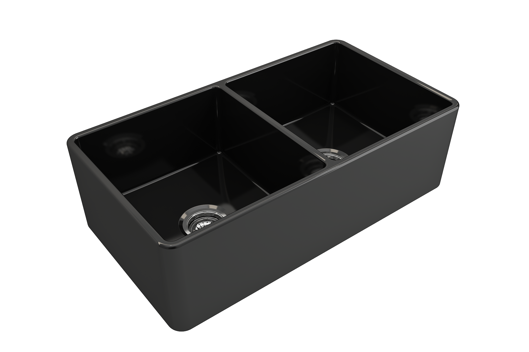 BOCCHI Classico 33" Fireclay Farmhouse Apron 50/50 Double Bowl Kitchen Sink, Black, 1139-005-0120