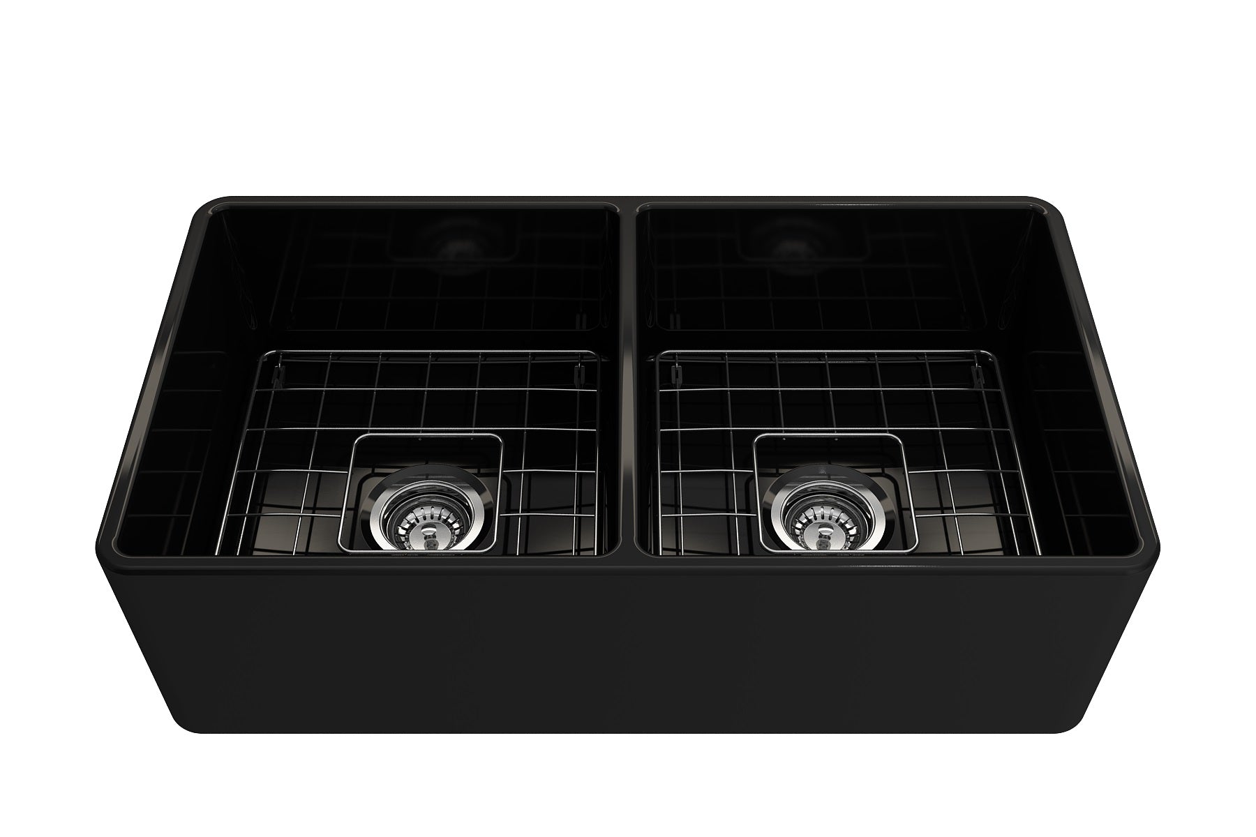 BOCCHI Classico 33" Fireclay Farmhouse Apron 50/50 Double Bowl Kitchen Sink, Black, 1139-005-0120