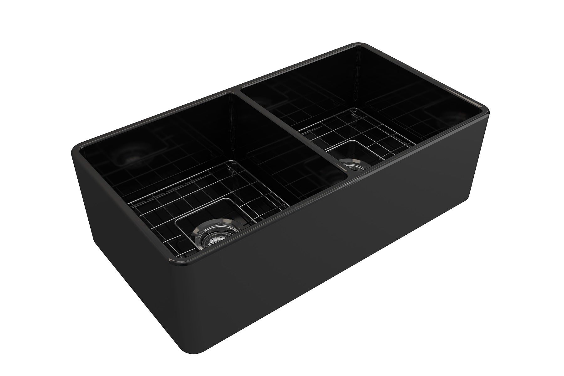 BOCCHI Classico 33" Fireclay Farmhouse Apron 50/50 Double Bowl Kitchen Sink, Black, 1139-005-0120