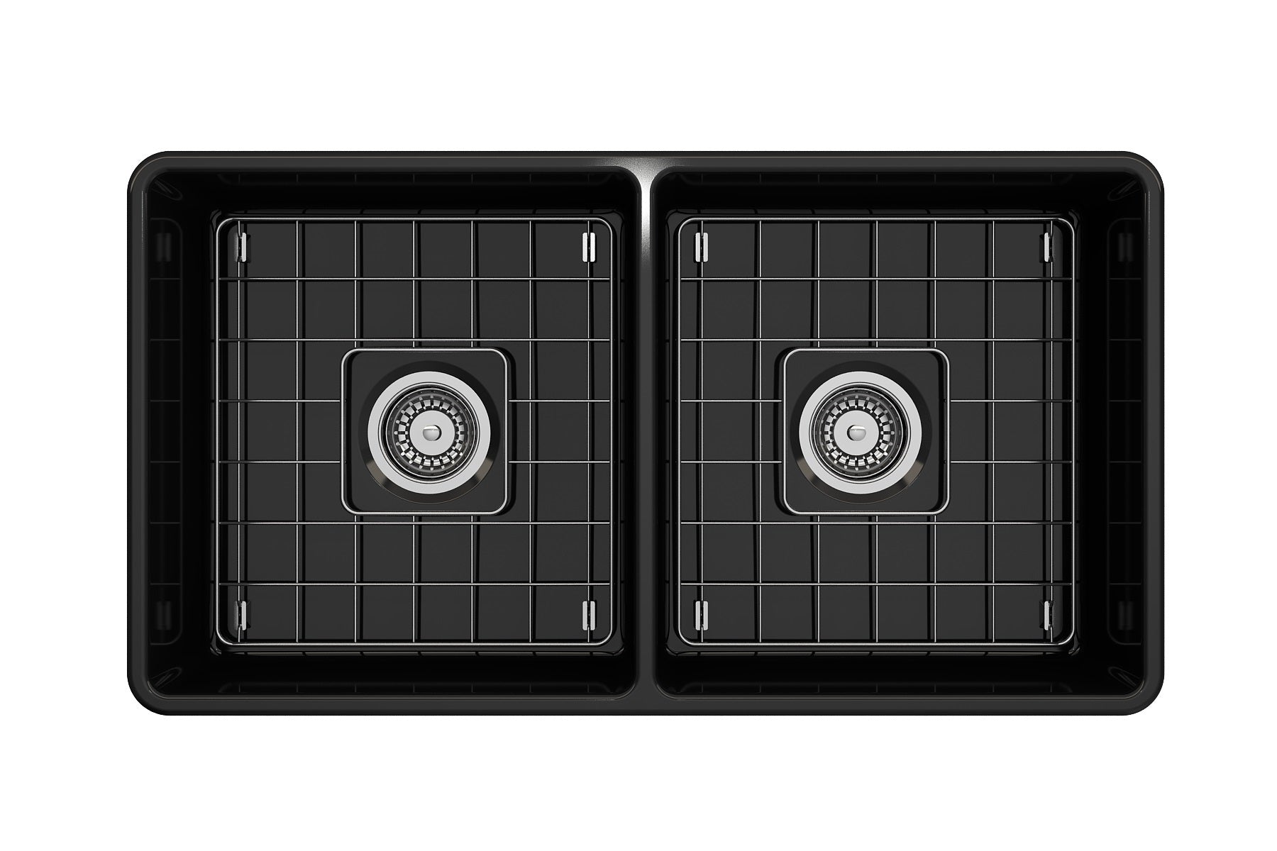 BOCCHI Classico 33" Fireclay Farmhouse Apron 50/50 Double Bowl Kitchen Sink, Black, 1139-005-0120