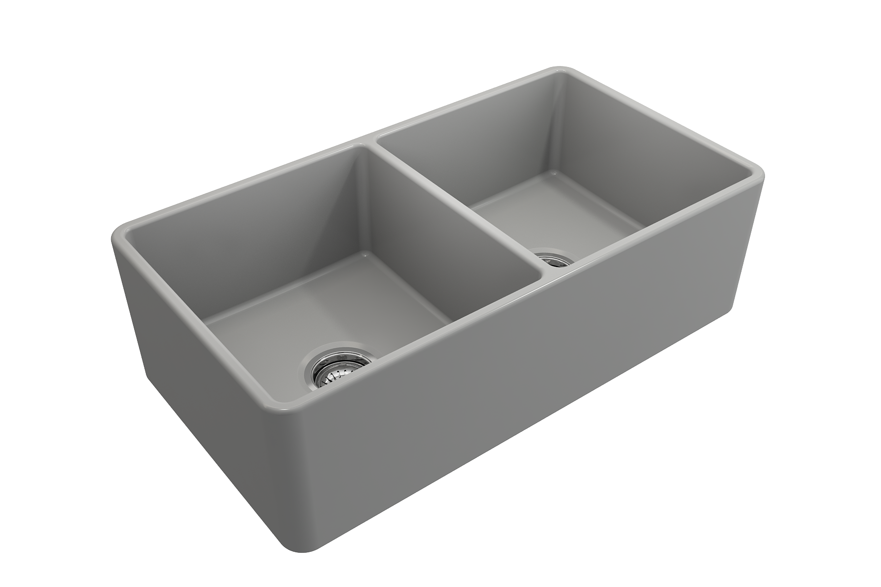 BOCCHI Classico 33" Fireclay Farmhouse Apron 50/50 Double Bowl Kitchen Sink, Matte Gray, 1139-006-0120