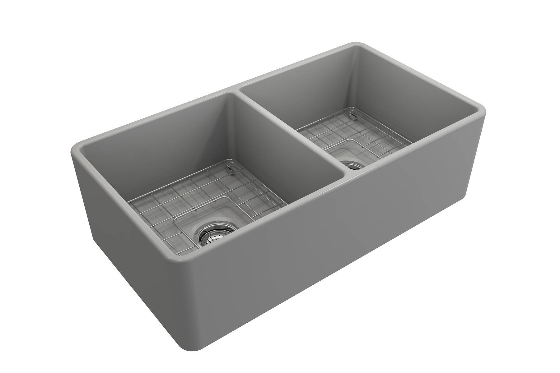 BOCCHI Classico 33" Fireclay Farmhouse Apron 50/50 Double Bowl Kitchen Sink, Matte Gray, 1139-006-0120