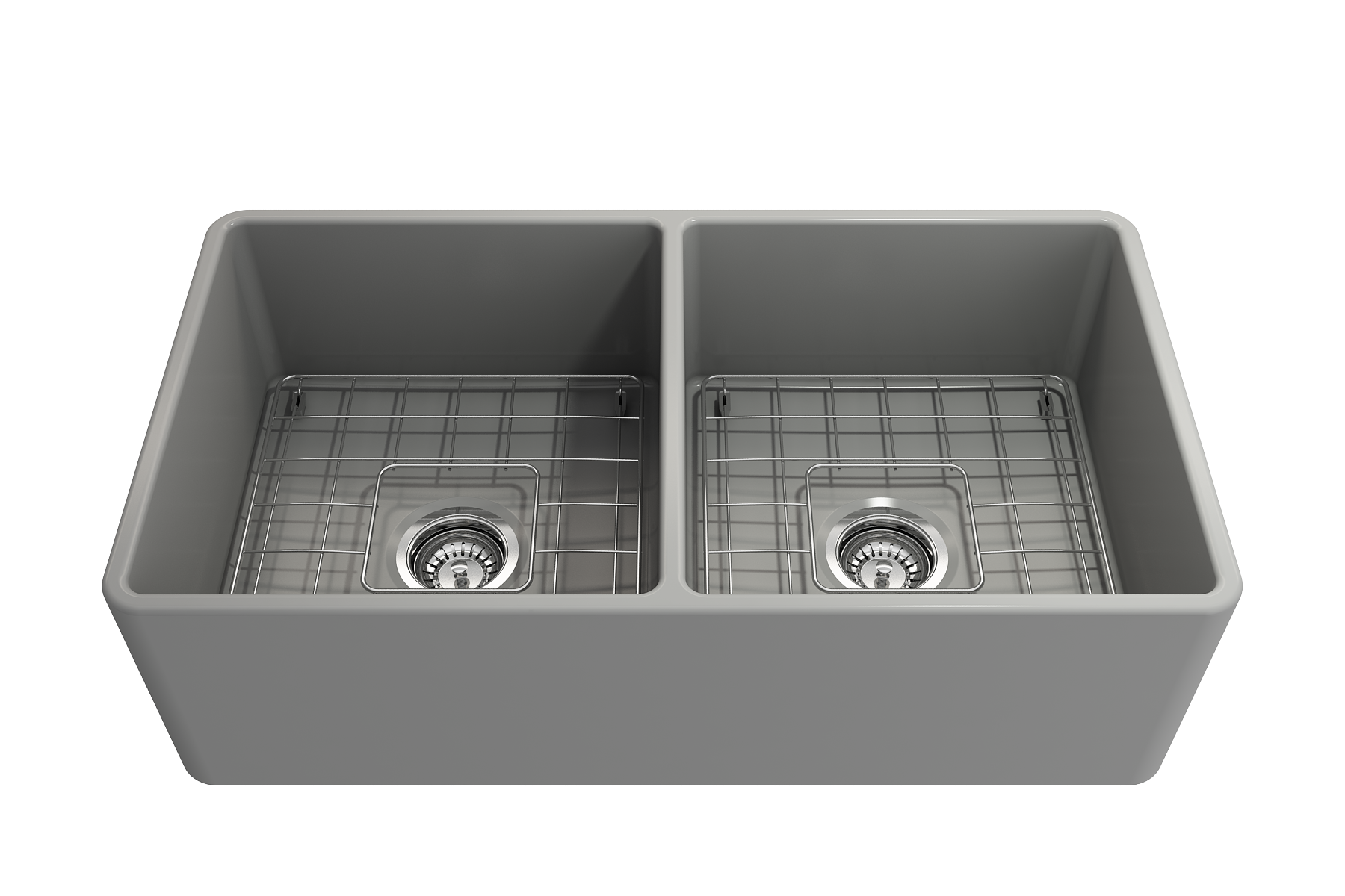 BOCCHI Classico 33" Fireclay Farmhouse Apron 50/50 Double Bowl Kitchen Sink, Matte Gray, 1139-006-0120