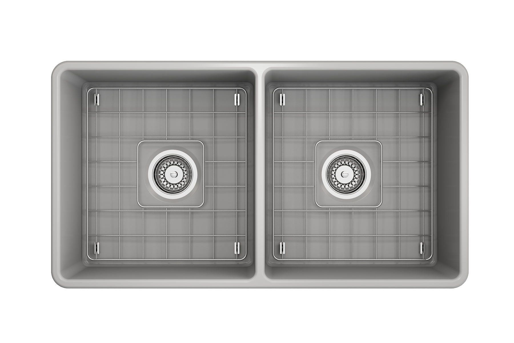 BOCCHI Classico 33" Fireclay Farmhouse Apron 50/50 Double Bowl Kitchen Sink, Matte Gray, 1139-006-0120