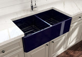 BOCCHI Classico 33" Fireclay Farmhouse Apron 50/50 Double Bowl Kitchen Sink, Sapphire Blue, 1139-010-0120