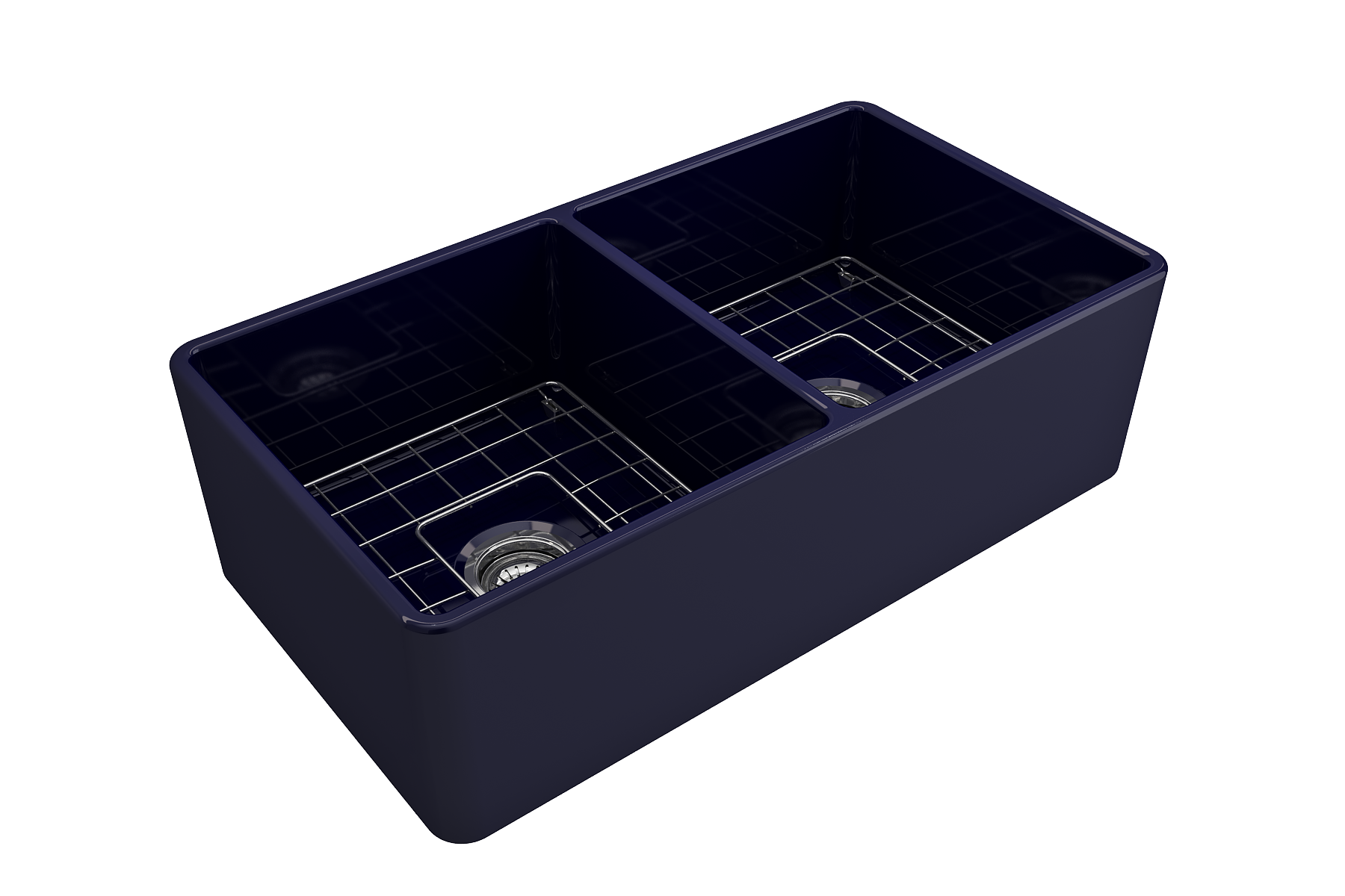 BOCCHI Classico 33" Fireclay Farmhouse Apron 50/50 Double Bowl Kitchen Sink, Sapphire Blue, 1139-010-0120