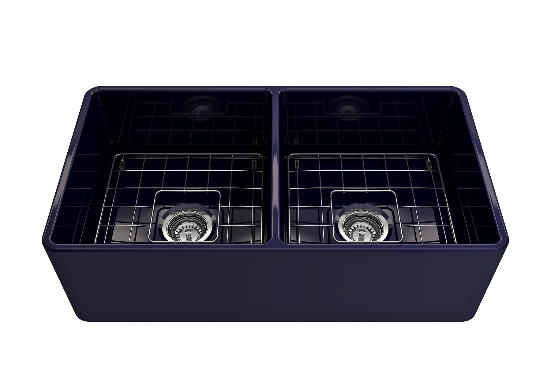 BOCCHI Classico 33" Fireclay Farmhouse Apron 50/50 Double Bowl Kitchen Sink, Sapphire Blue, 1139-010-0120