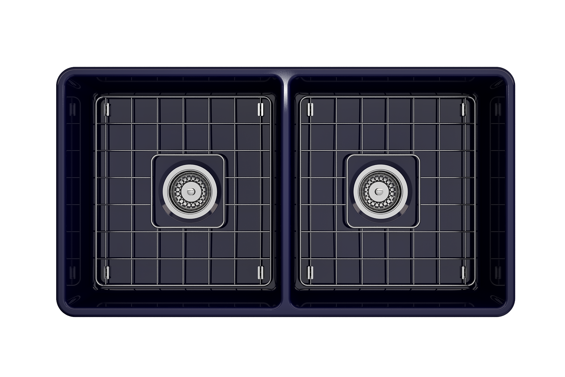 BOCCHI Classico 33" Fireclay Farmhouse Apron 50/50 Double Bowl Kitchen Sink, Sapphire Blue, 1139-010-0120