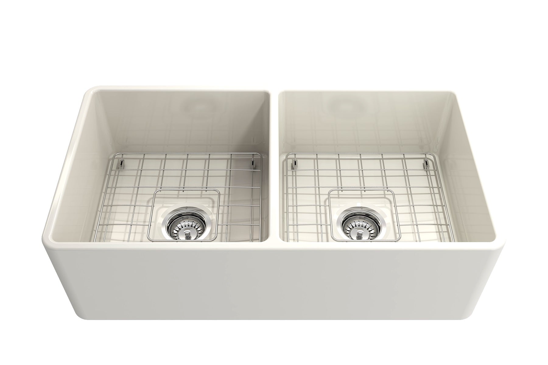 BOCCHI Classico 33" Fireclay Farmhouse Apron 50/50 Double Bowl Kitchen Sink, Biscuit, 1139-014-0120
