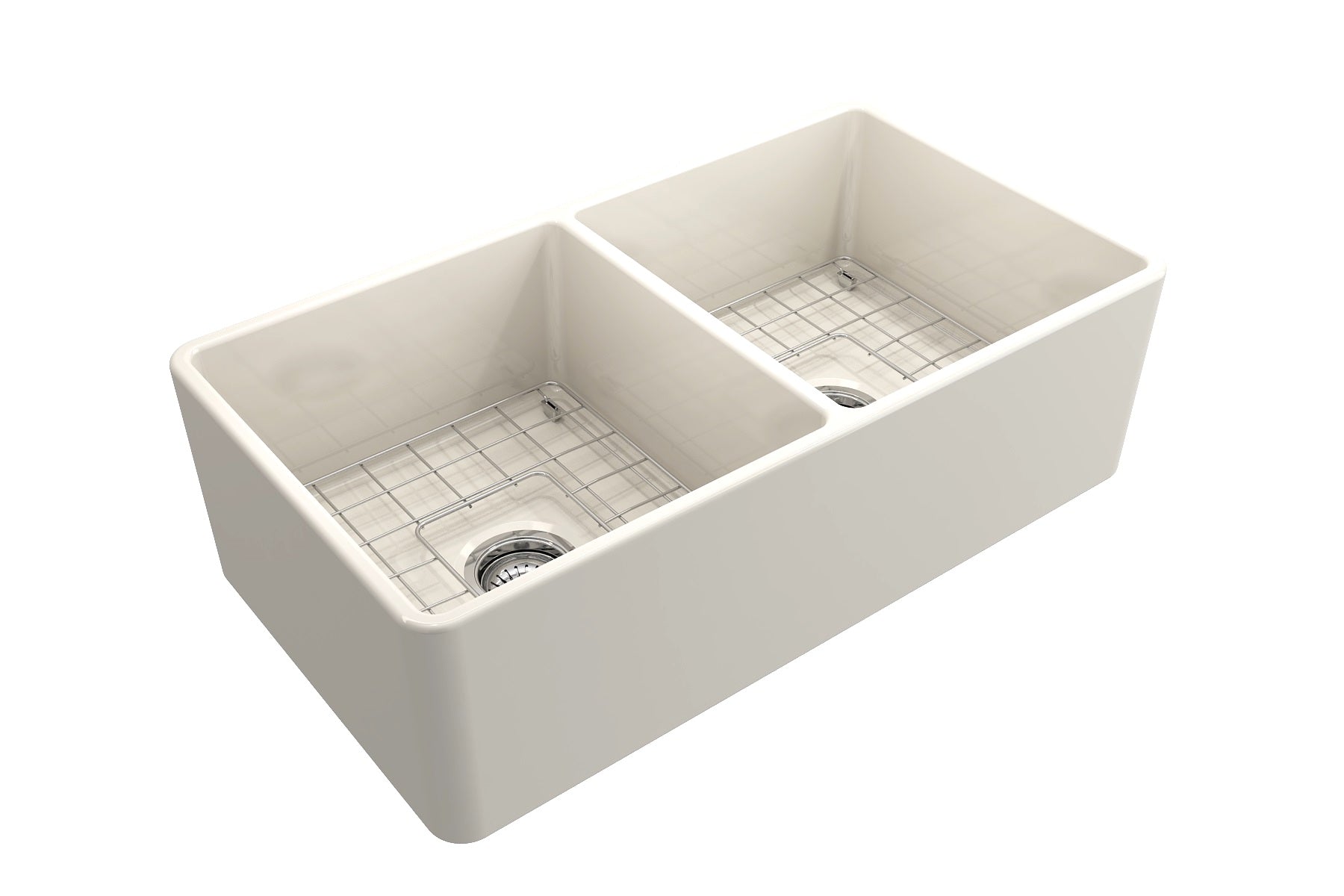 BOCCHI Classico 33" Fireclay Farmhouse Apron 50/50 Double Bowl Kitchen Sink, Biscuit, 1139-014-0120