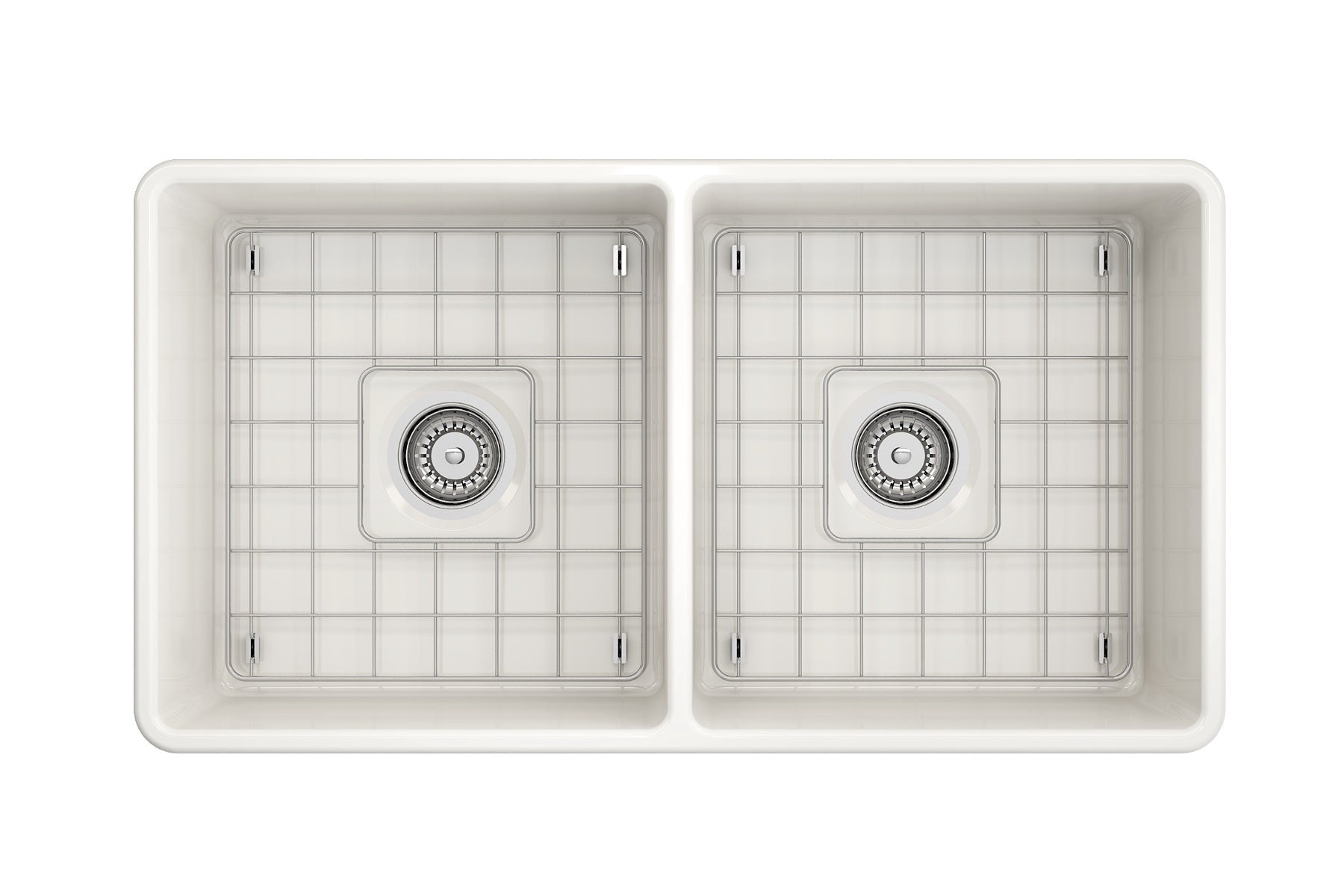 BOCCHI Classico 33" Fireclay Farmhouse Apron 50/50 Double Bowl Kitchen Sink, Biscuit, 1139-014-0120