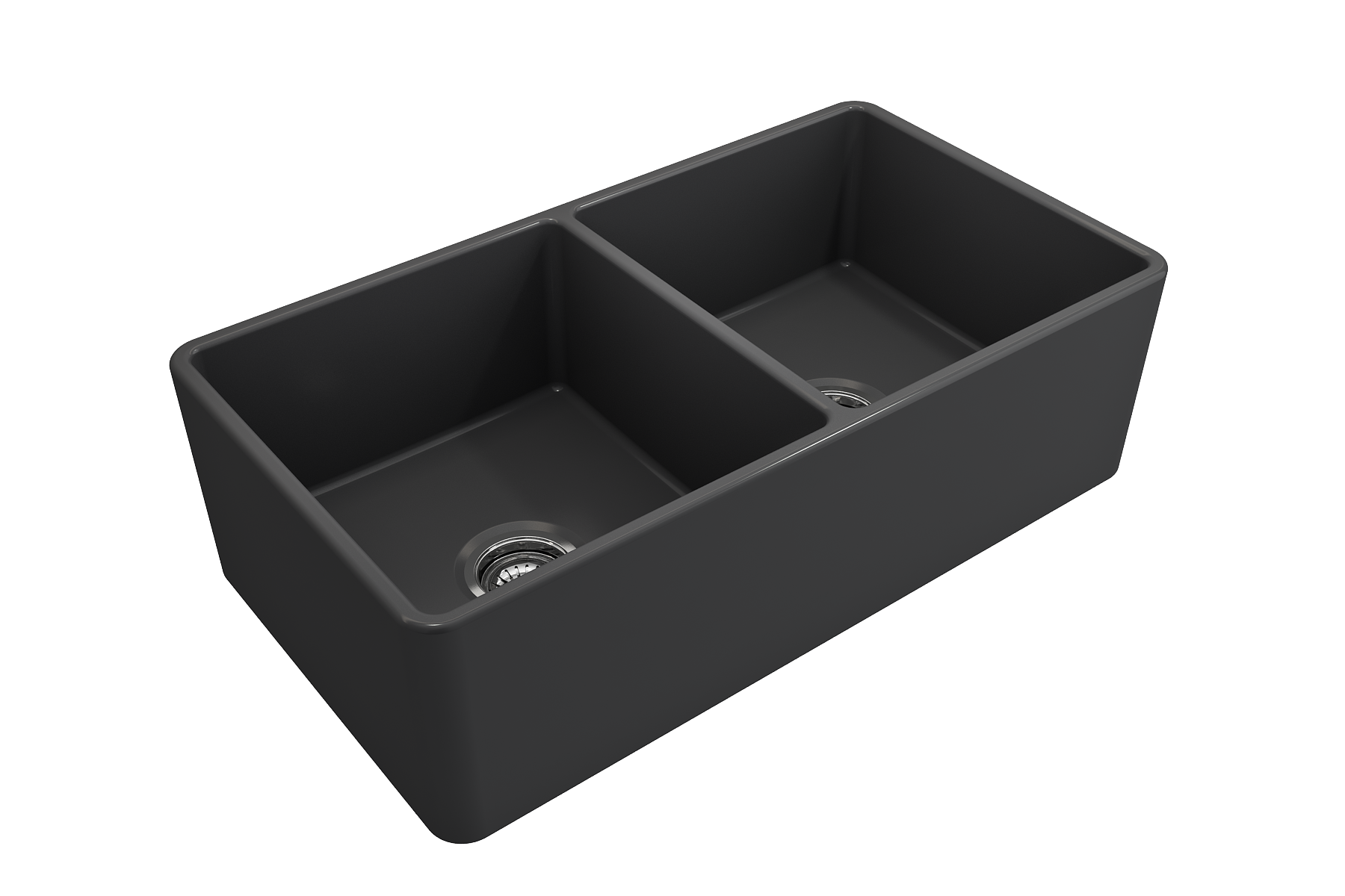 BOCCHI Classico 33" Fireclay Farmhouse Apron 50/50 Double Bowl Kitchen Sink, Matte Dark Gray, 1139-020-0120