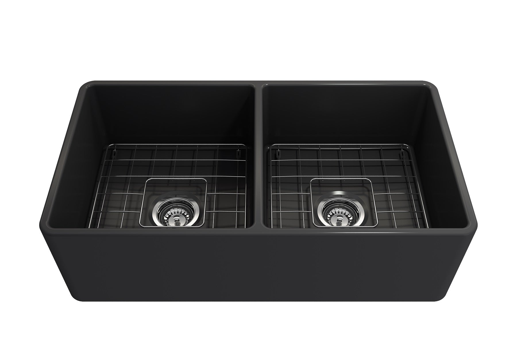 BOCCHI Classico 33" Fireclay Farmhouse Apron 50/50 Double Bowl Kitchen Sink, Matte Dark Gray, 1139-020-0120