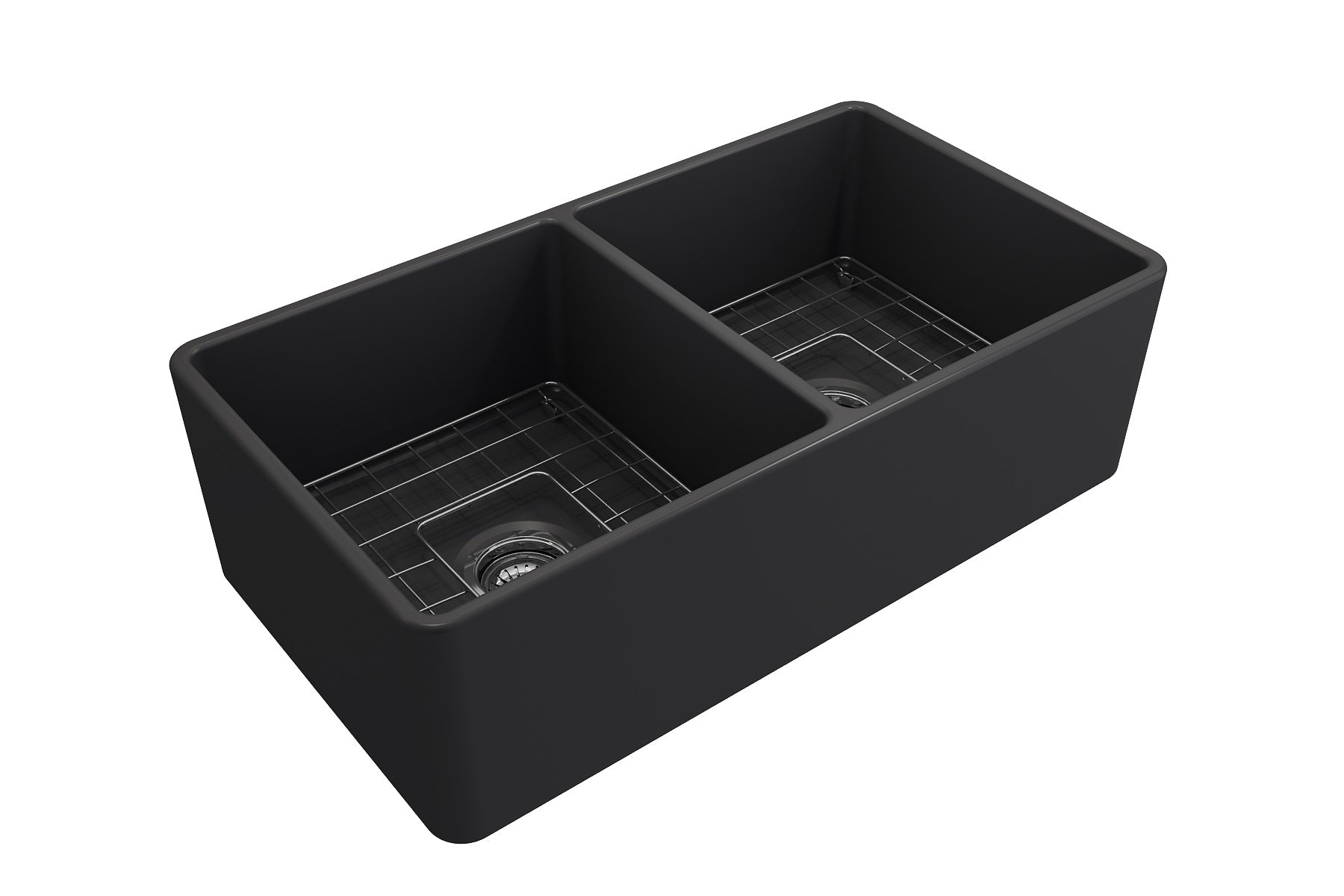 BOCCHI Classico 33" Fireclay Farmhouse Apron 50/50 Double Bowl Kitchen Sink, Matte Dark Gray, 1139-020-0120