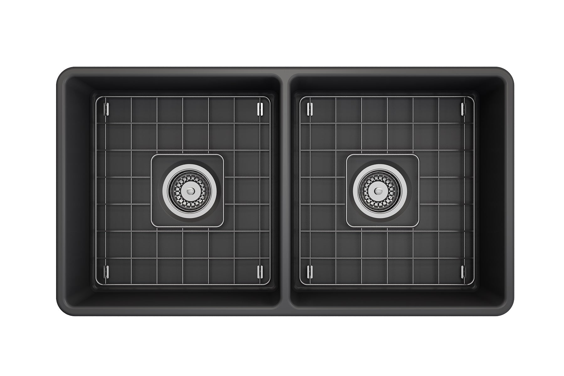 BOCCHI Classico 33" Fireclay Farmhouse Apron 50/50 Double Bowl Kitchen Sink, Matte Dark Gray, 1139-020-0120