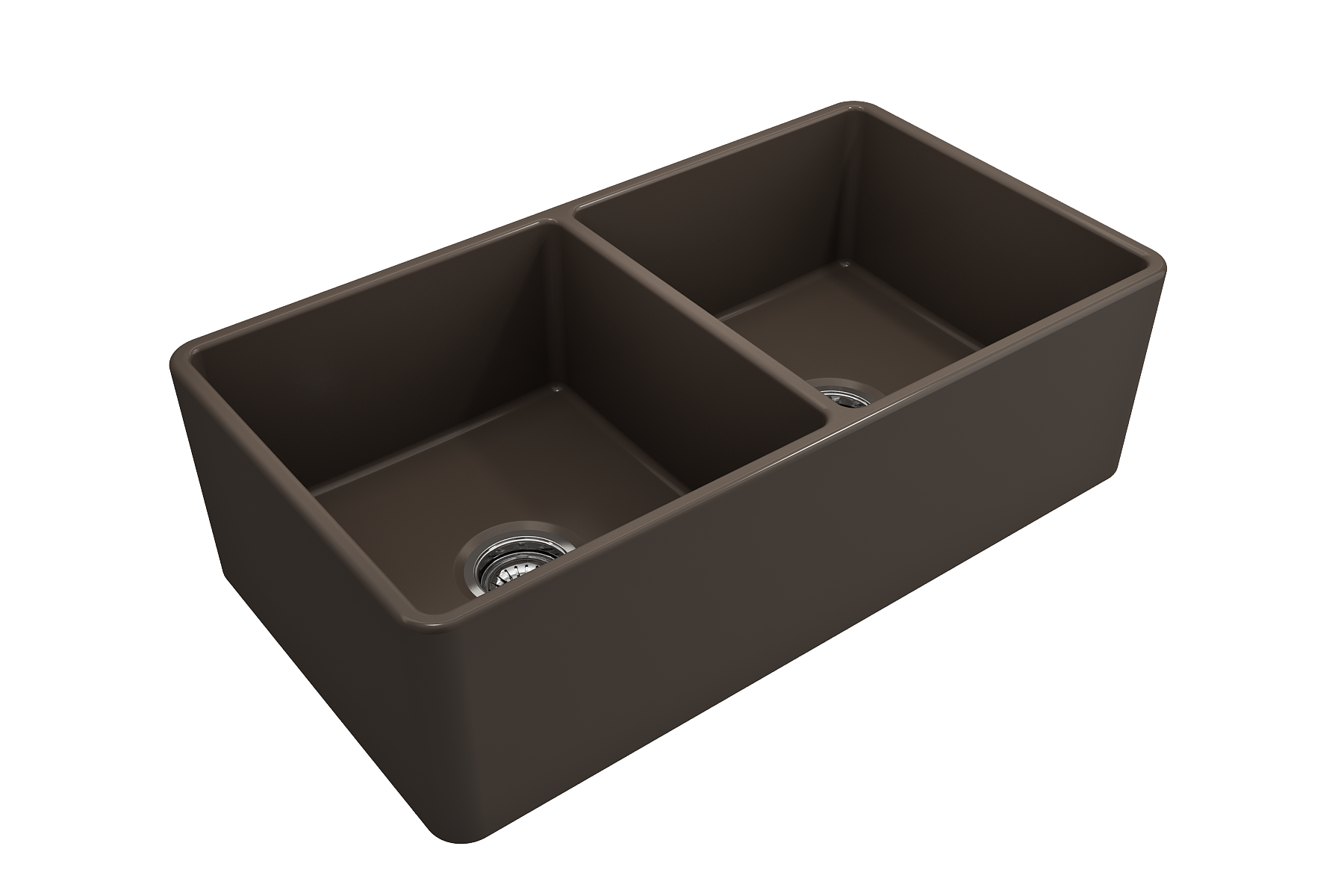 BOCCHI Classico 33" Fireclay Farmhouse Apron 50/50 Double Bowl Kitchen Sink, Matte Brown, 1139-025-0120